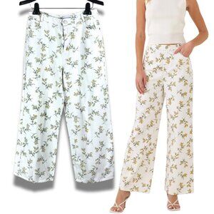 ENGLISH FACTORY Floral Wide Leg White CROP JEANS Size MEDIUM